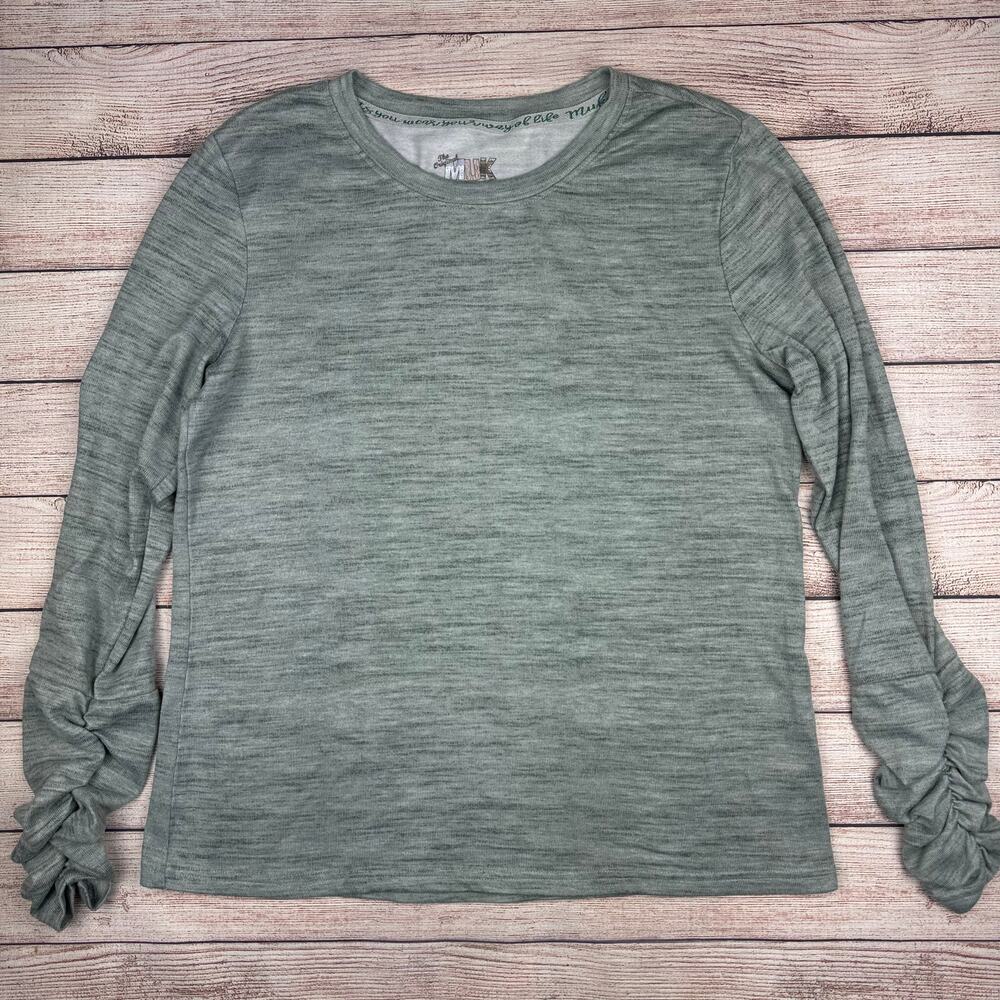 The Original MUK LUKS Gray Ruched Long Sleeve Top - Picture 1 of 3